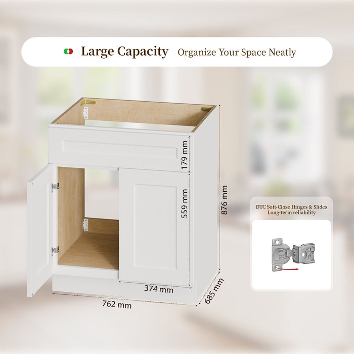 Shaker Base Cabinet With Soft-Close Drawer & Double Doors, Adjustable Shelf Home Essentials