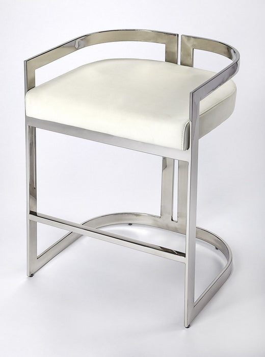Nickel Plated Faux Leather Counter Stool - White
