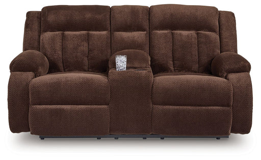 Free Wake - Double Relcining Power Loveseat With Console - Chocolate Signature Design by Ashley®