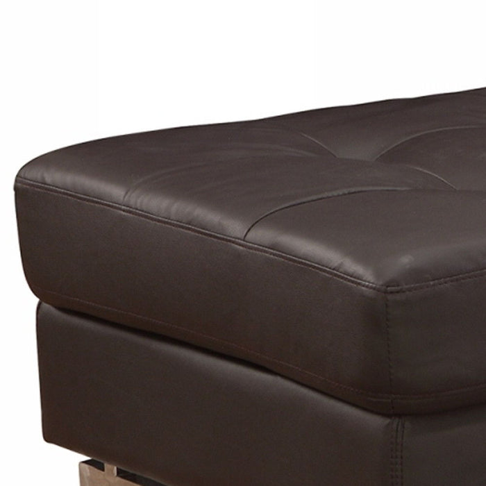 Faux Leather Ottoman - Brown / Gold