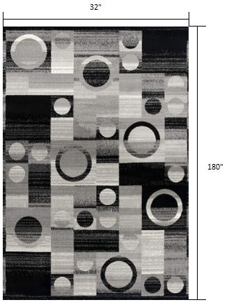 15' x 2.7' Abstract Dhurrie Polypropylene Runner Rug - Gray