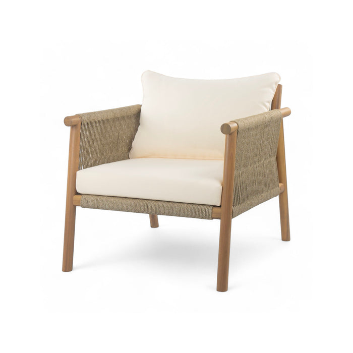 Modern Outdoor Woven Lounge Chair With Solid Frame And Cushions Noble House