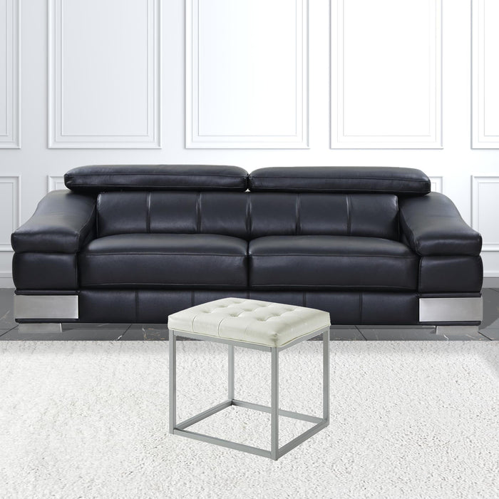 Faux Leather Cube Ottoman - Cream / Gray