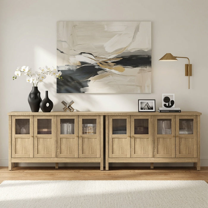 Buffet Cabinet With 4 Doors, Adjustable Shelves Handles - Natural Home Essentials