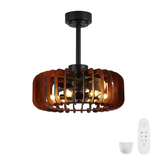 Ceiling Fan, Fandelier With 6 E12 Sockets, Reversible DC Motor, 6 Speeds, Remote Control, Adjustable Hanging - Black / Brown Daily Nest