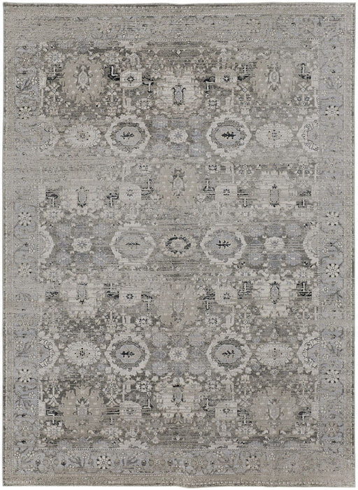 Abstract Power Loom Distressed Area Rug - Gray And Silver - 8' X 10'