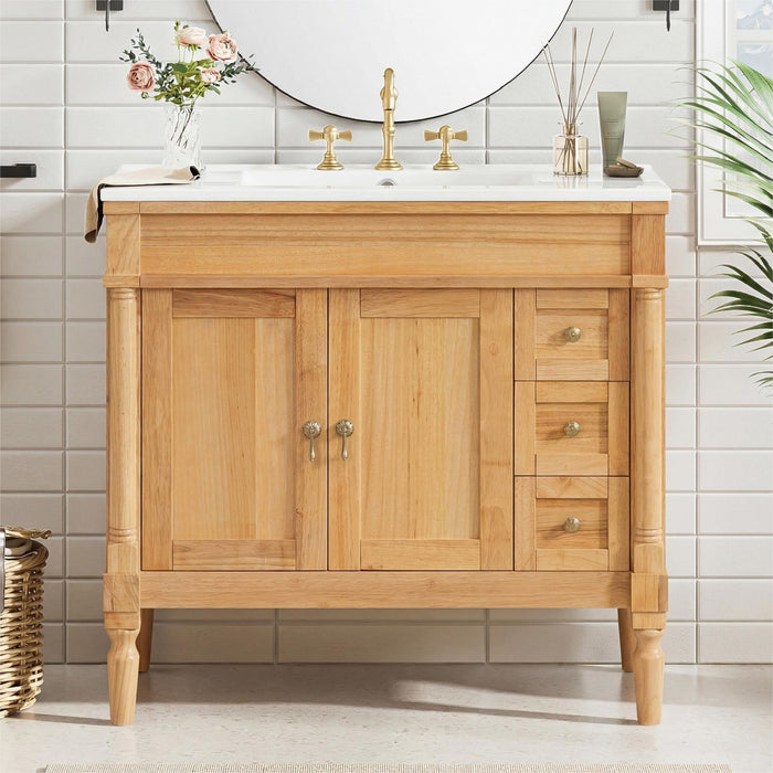 Modern Bathroom Vanity With Ceramic Sink, Soft Close Doors, Adjustable Shelves Hearth and Haven