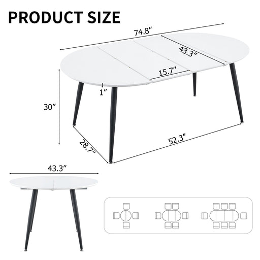 Pull Out Dining Table, Round Design - White Home Essentials