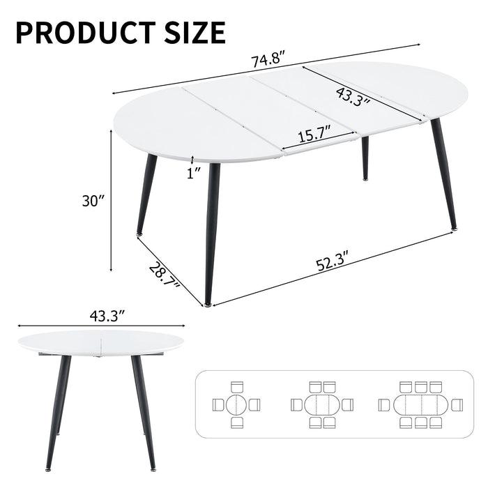 Pull Out Dining Table, Round Design - White Home Essentials