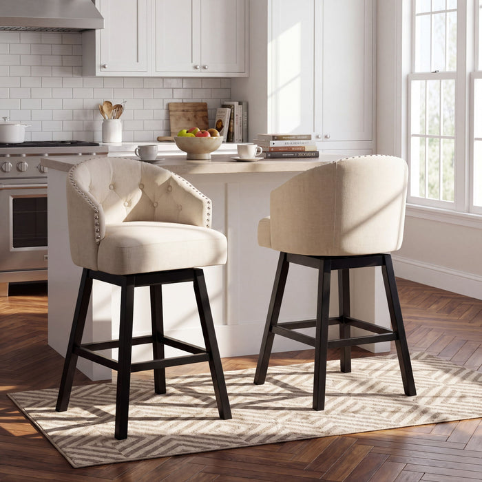 360 Degree Swivel Bar Stool & Stunning Nailhead Trim (Set of 2) - Beige Noble House