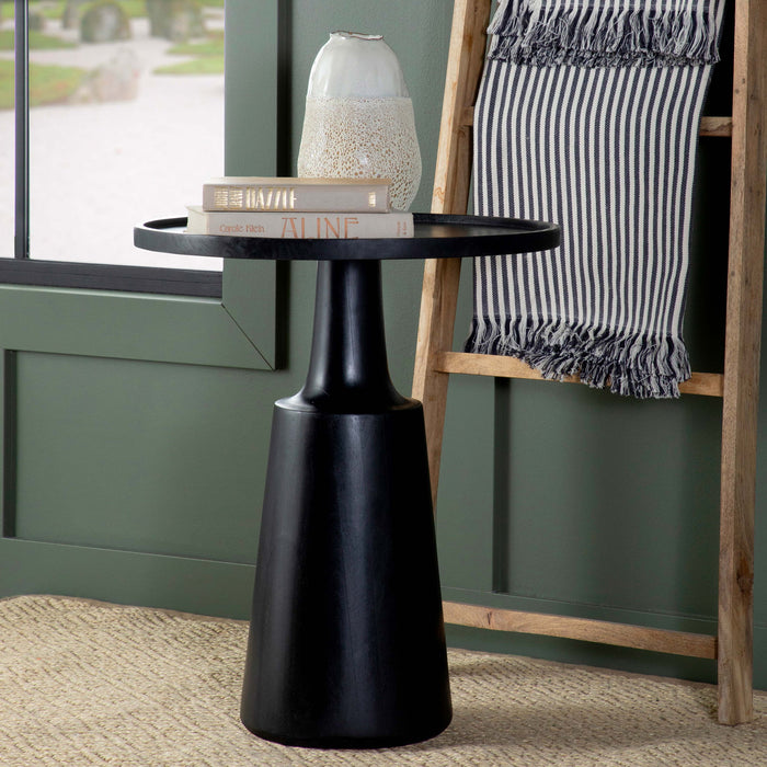 Stain Pedestal Accent Round Table With Lipped Top - Black Furniture Max