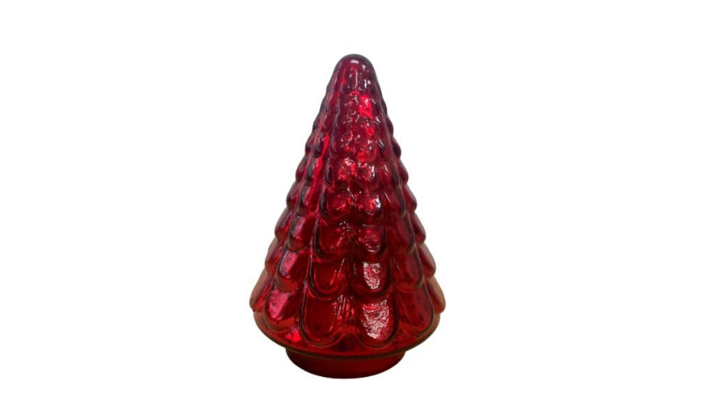 7"H Embossed Glass Christmas Tree Sculpture - Red