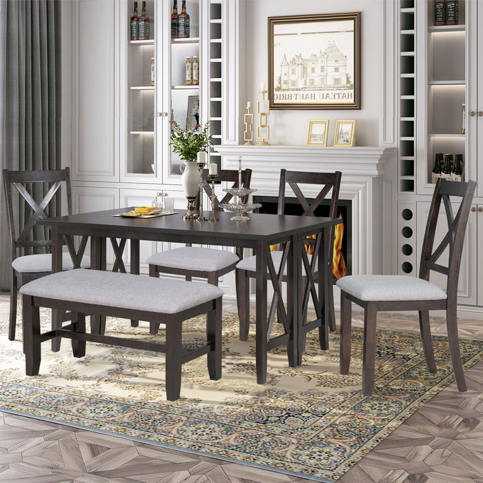 6 Piece Family Dining Room Set, Space Saving Foldable Table And 4 Chairs With Bench Hearth and Haven
