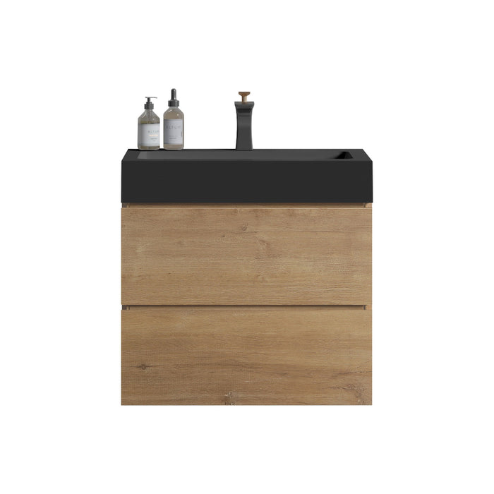 Alice - Natural Oak Bathroom Vanity With Sink, Large Storage Wall Mounted Floating Bathroom Vanity For Modern Bathroom, One-Piece Sink Basin Without Drain Home Essentials