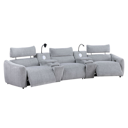 Fullar - Modular Console With Speaker & Cup Holder - Light Gary Chenille ACME