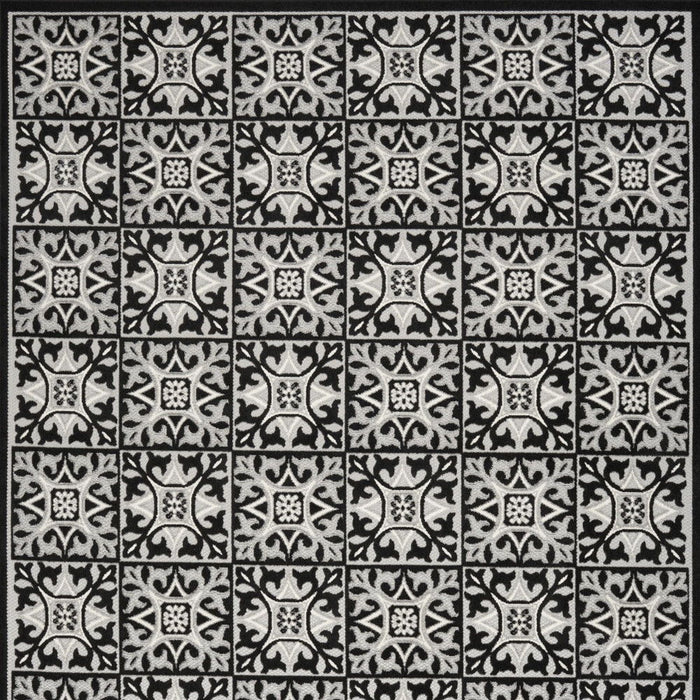 7' X 10' Fleur De Lis Stain Resistant Non Skid Area Rug - Black / White