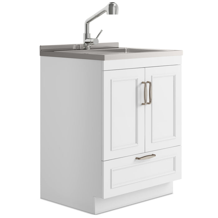 Cardinal - 28" Laundry Cabinet With Faucet And Stainless Steel Sink - White