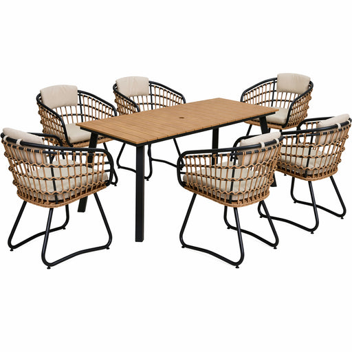 7 Piece Outdoor Patio Dining Set For 6, Chairs With Cushions And Table - Yellow Home Essentials