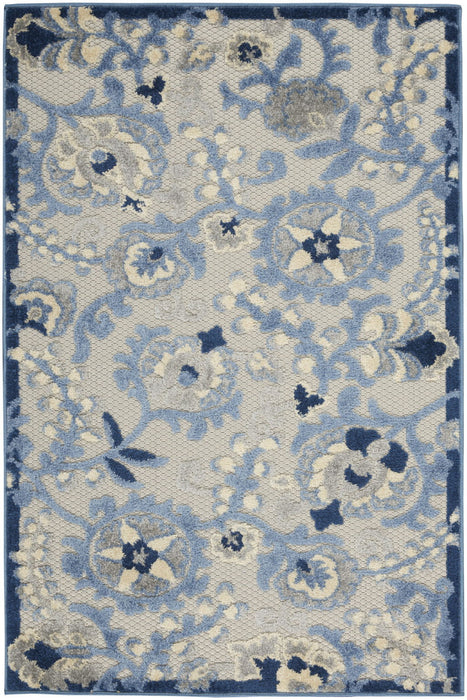 3' X 5' Floral Power Loom Area Rug - Blue / Gray