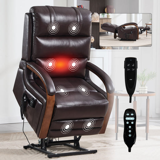Power Lift Recliner Chair Dual Motor Infinite Position With Heat Massage And Heavy Duty Motion Mechanism - Brown Home Essentials
