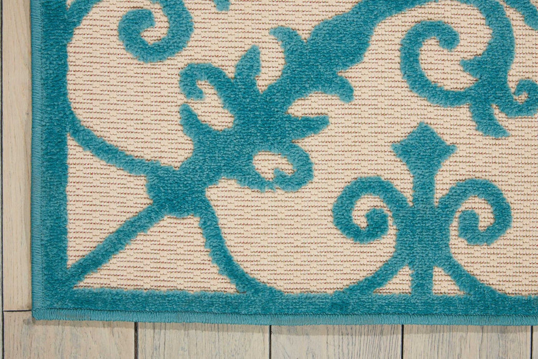 5' X 8' Indoor / Outdoor Area Rug - Aqua Damask