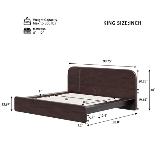 Platform Bed Frame With Rounded Headboard Noble House