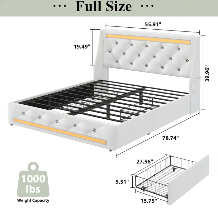 Wingback Upholstered Bed Frame With LED Lights, Charging Station Home Essentials