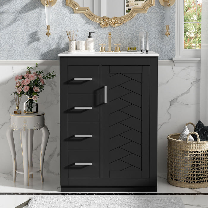 Bathroom Vanity With Integrated Sink, Rectangular Cabinet With 1 Door And 3 Drawers Hearth and Haven
