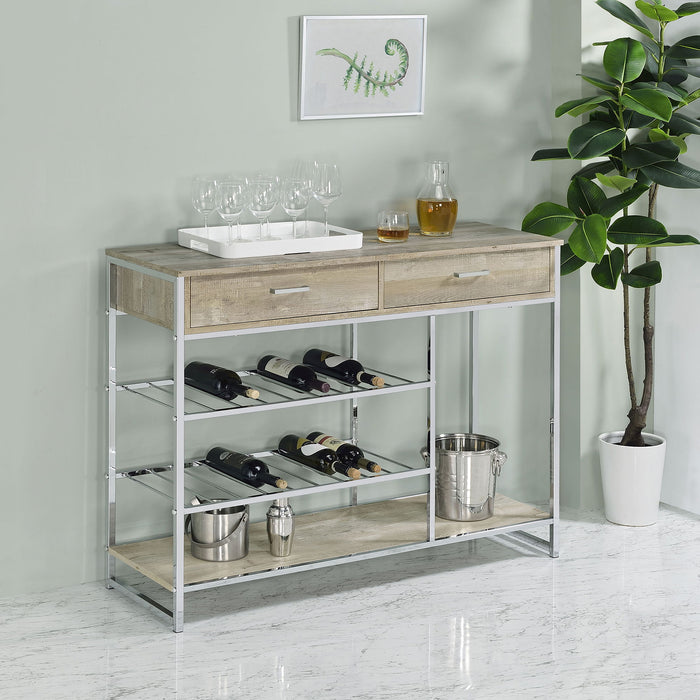 Ethel - 2 Drawer Home Bar Storage With Wine Rack - Oak Furniture Max