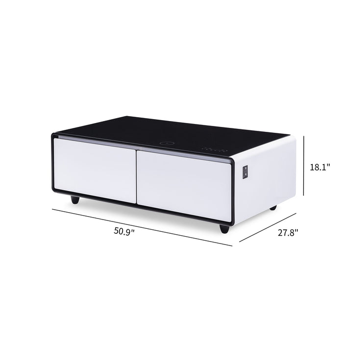 Modern Smart Coffee Table With Built-In Fridge, tooth Speaker, Wireless Charging Module, Touch Control Panel, Power Socket, USB Interface, Outlet Protection, Atmosphere Light Home Essentials