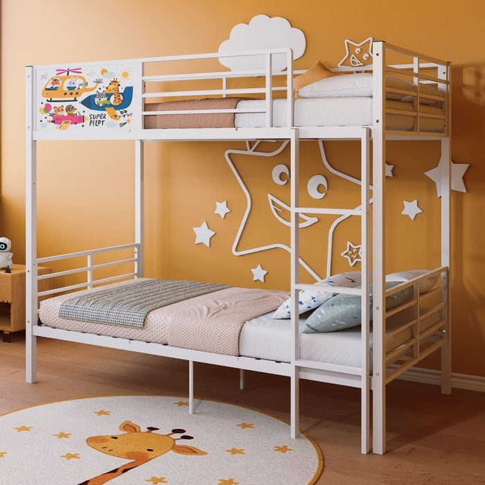 Bunk Bed, Convertible To 2 Separate Twin Size Beds With Full Length Guardrail & Ladder, No Box Spring Needed - White Home Essentials