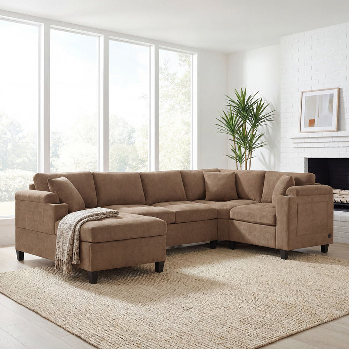 U Shaped Sectional Sofa, Corner Living Room Couch With Built In Cup Holders, Storage, USB Ports Hearth and Haven