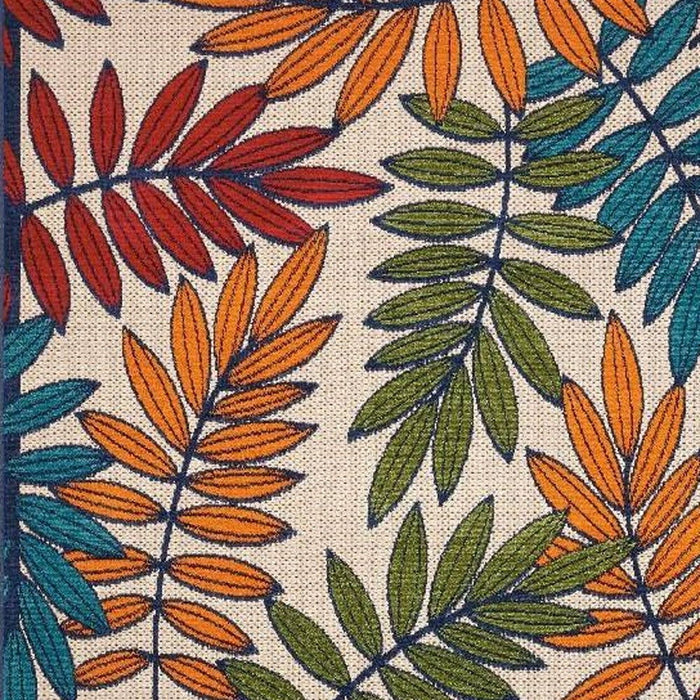 10' X 13' Floral Non Skid Indoor / Outdoor Area Rug - Beige Green / Orange