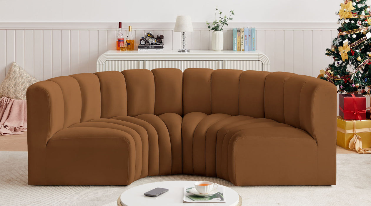 Arc - Velvet 4 Piece U-Shaped Modular Sofa - Saddle Meridian Furniture