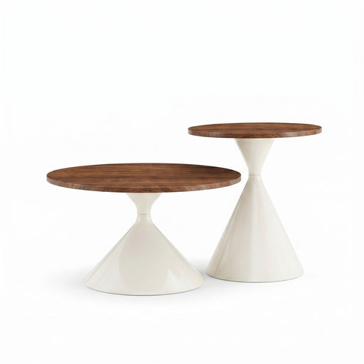 2 Piece Round Coffee Table Set - Walnut / White Home Essentials