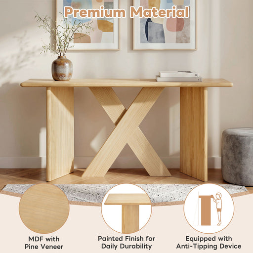 X-Frame Console Table, Angled Cross Leg Design, Rounded Edges - Natural Noble House