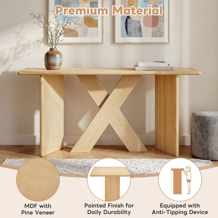 X-Frame Console Table, Angled Cross Leg Design, Rounded Edges - Natural Noble House