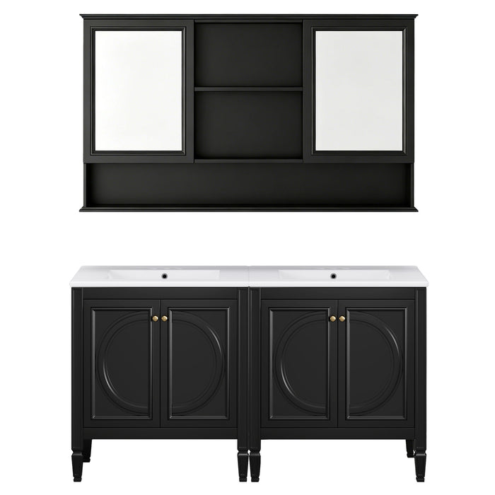 Double Sink Bathroom Vanity Set With Wall Mount Mirror Cabinet Noble House
