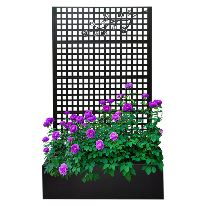 Planter Box With Trellis, Outdoor Raised Garden Bed With Privacy Screen Lattice Panels For Patio - Black Daily Nest