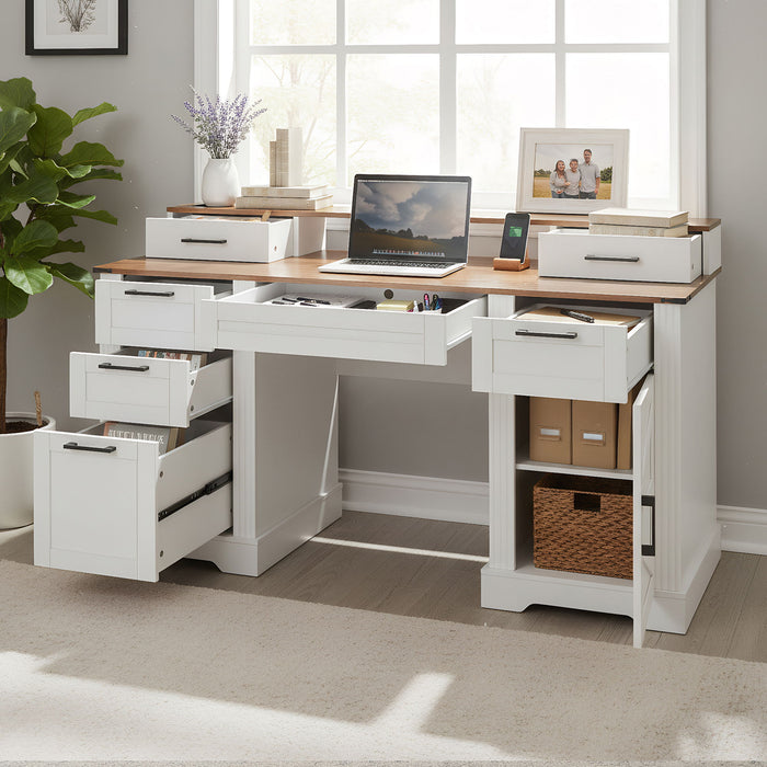 Office Desk With Charging Station & Storage Cabinet Home Essentials