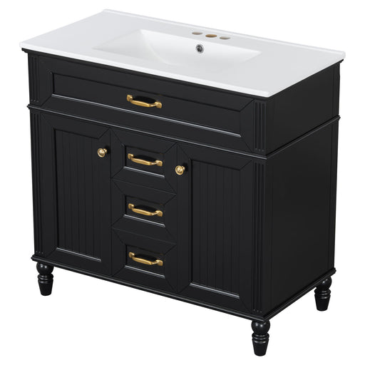 Bathroom Vanity With Sink, Flip-Out Top Drawer, Soft Close Doors, 2 Storage Drawers Hearth and Haven