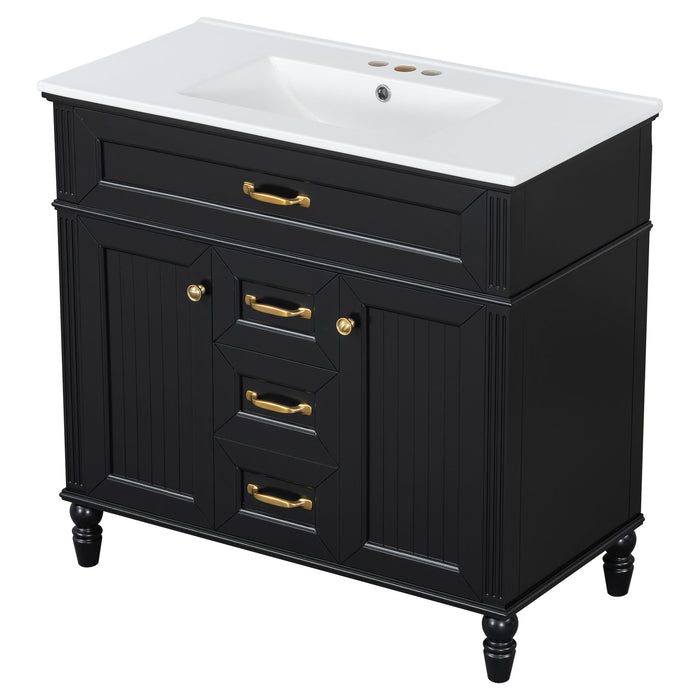 Bathroom Vanity With Sink, Flip-Out Top Drawer, Soft Close Doors, 2 Storage Drawers Hearth and Haven