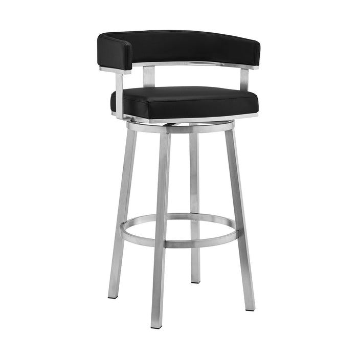 38" Faux Leather Swivel Low Back Bar Height Bar Chair - Black / Silver