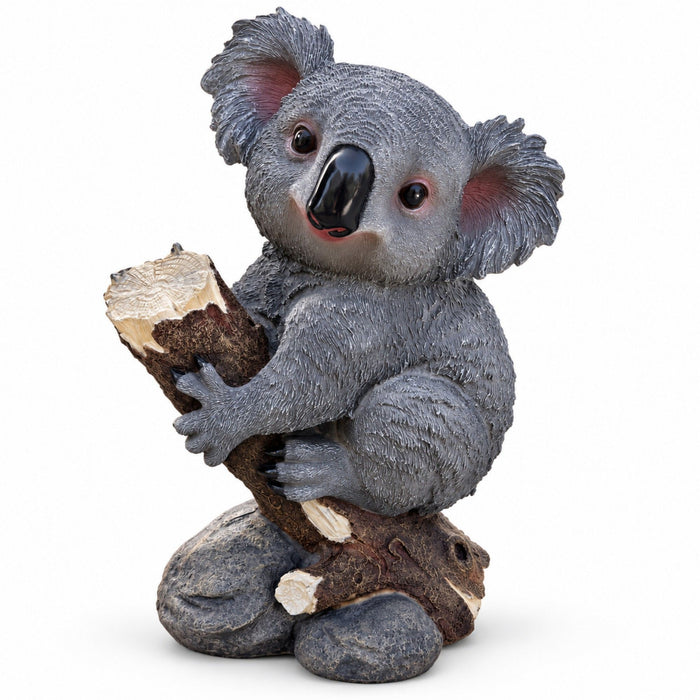Koala Garden Statue Hand Painted Animal Sculpture With Log For Patio Home Decor - Dark Gray Daily Nest