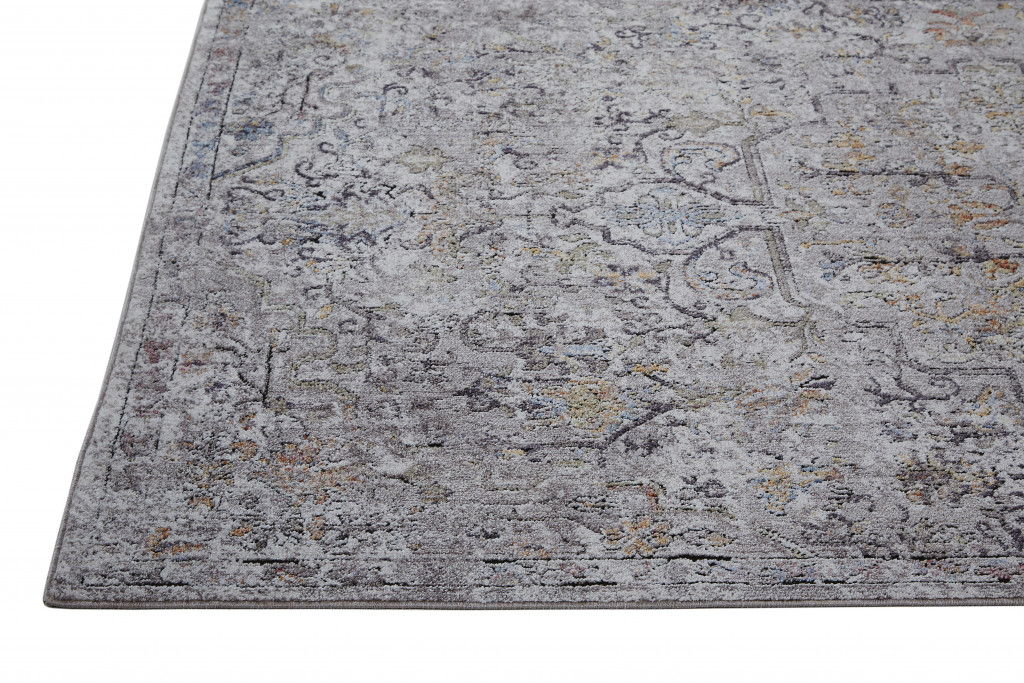 Abstract Stain Resistant Runner Rug - Gray Taupe And Yellow - 8'