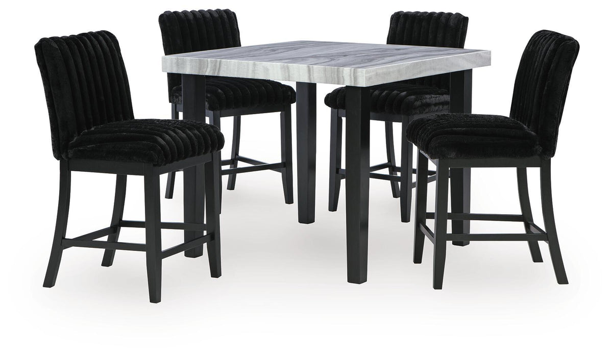 Mervannie - 5 Pc. - Counter Height Dining Table And 4 Barstools - Gray / Black Signature Design by Ashley®