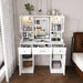 Large Vanity Table Set With Mirror, 6 Drawers & Shelves, Power Socket, Hair Dryer Holder, Cabinet Light, Dressing Desk - White Home Essentials