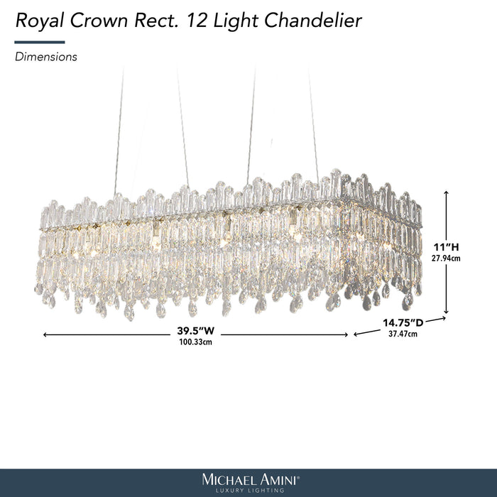 Michael Amini Lighting - Royal Crown Rectangular 12-Light Crystal Chandelier - Clear Michael Amini