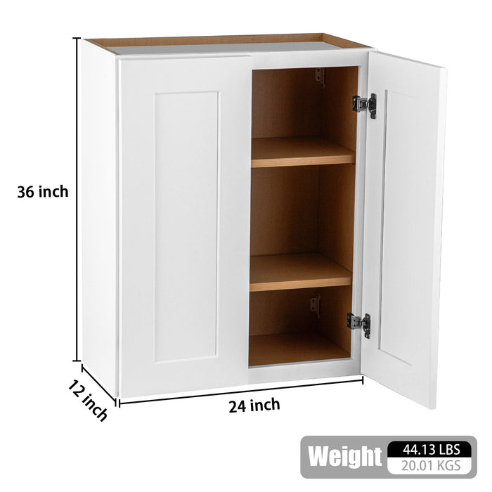 Shaker Wall Cabinet With Soft Close Hinges, Adjustable Shelves, Double Door Home Essentials