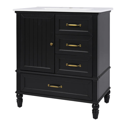 30" Bathroom Vanity With Sink, 3 Drawers, Adjustable Feet Noble House